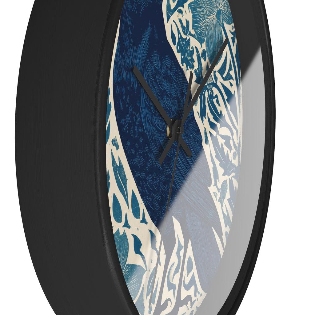 Linocut Raven Floral Wall Clock | Woodblock Style Vine Pattern