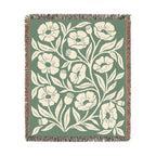Botanical Floral Pattern Woven Blanket | Green Sage Cream Flower Throw