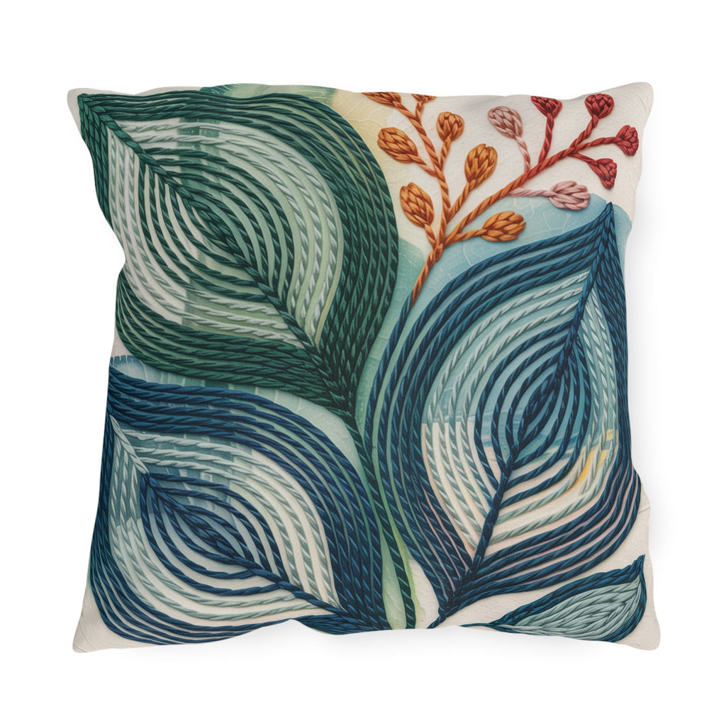 Abstract Teal Leaf Outdoor Pillow | Botanical Patio Decor