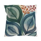 Abstract Teal Leaf Outdoor Pillow | Botanical Patio Decor