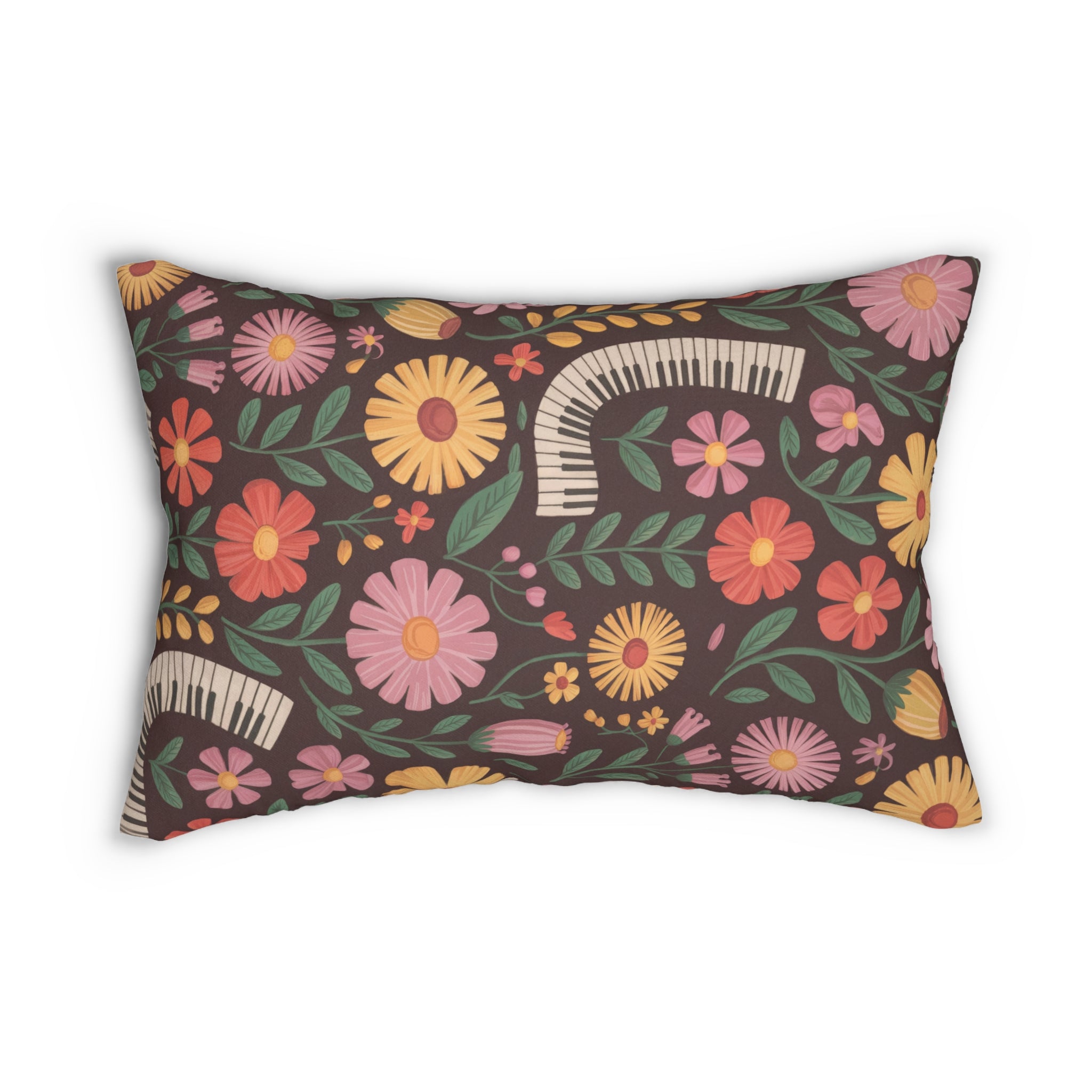 Eras Piano Flowers lumbar pillow | floral piano keys design