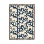Scandinavian Dala Horse Woven Throw Blanket  | Nordic Folk Art Throw