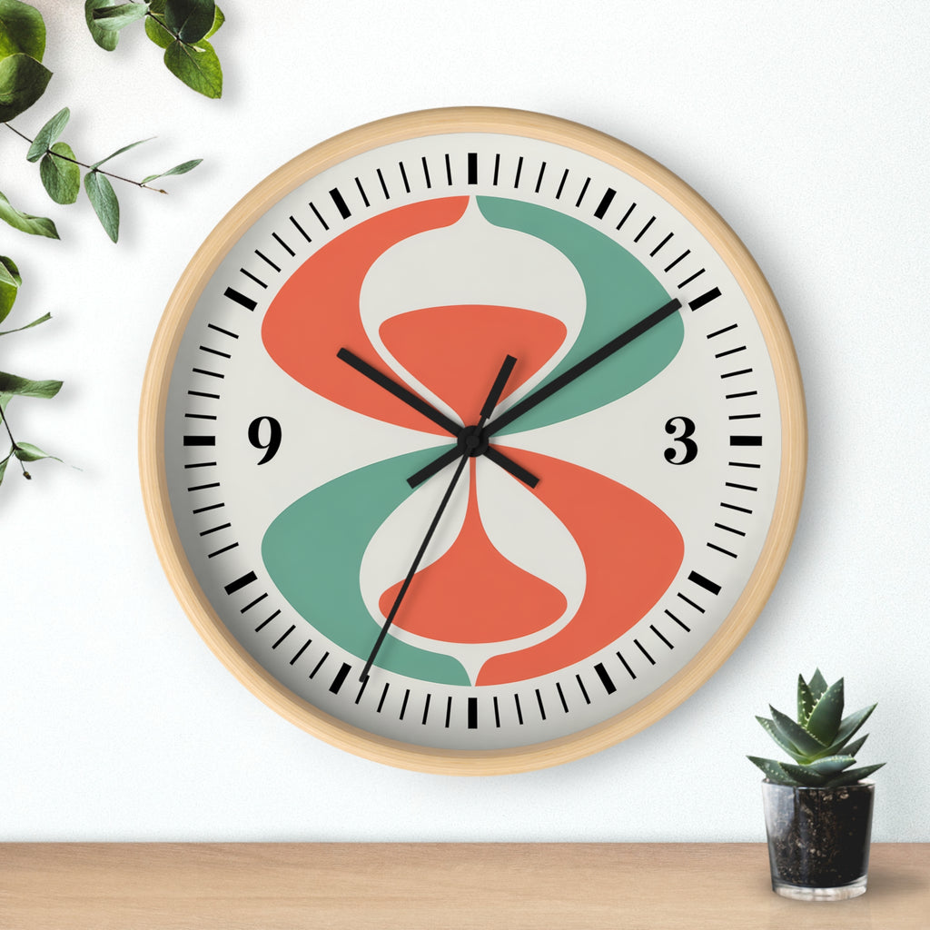 Mid Century Modern Clock | Atomic Retro Minimalist Abstract Hourglass Wall Clock