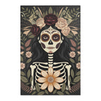 La Catrina Sugar Skull Area Rug | Gothic Floral Ceremony, Charcoal Burgundy
