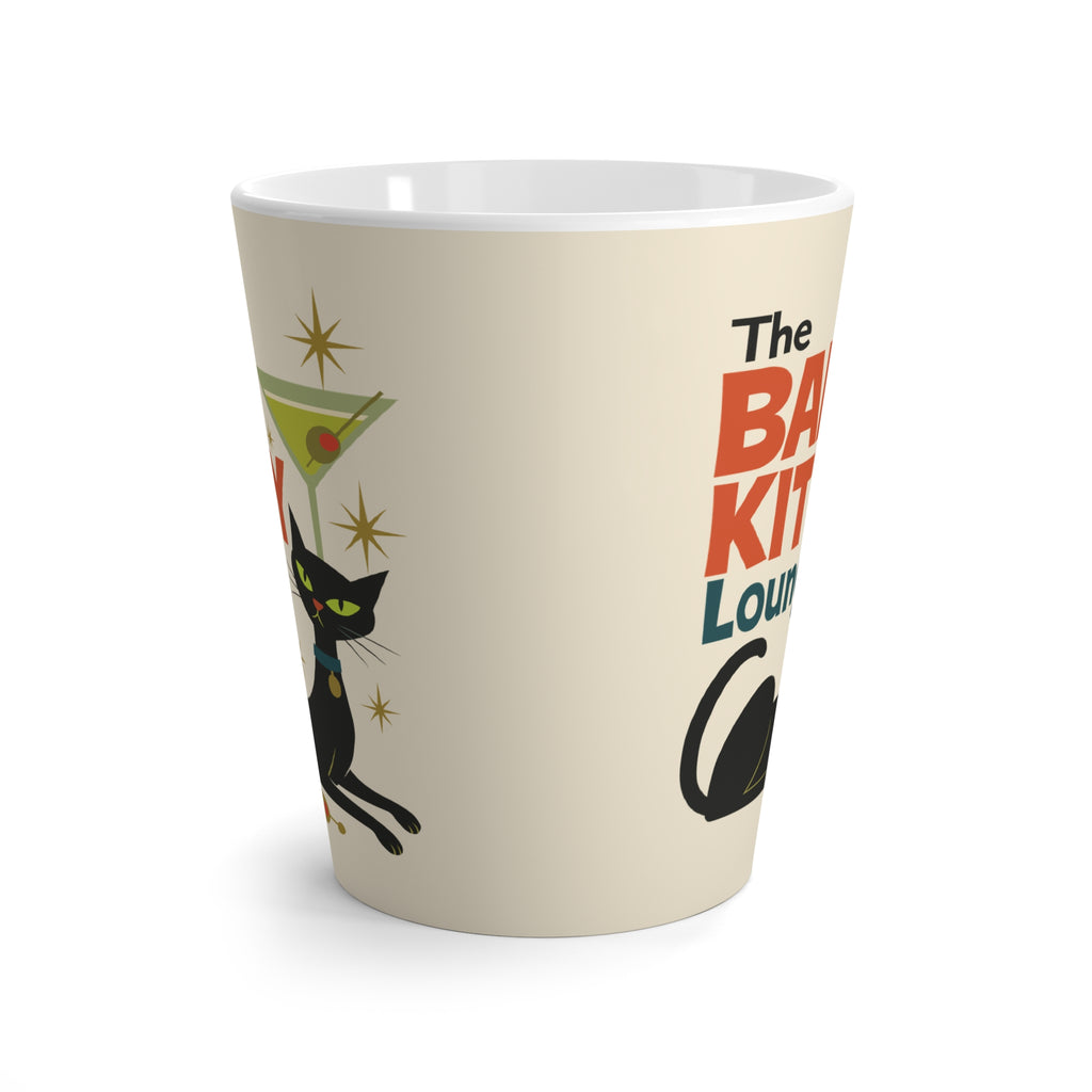 Retro Black Cat Coffee Mug | Bad Kitty Lounge | Martini Glass Mid Century Modern Cat Lover Cup 12oz Latte Mug Atomic Era Gift
