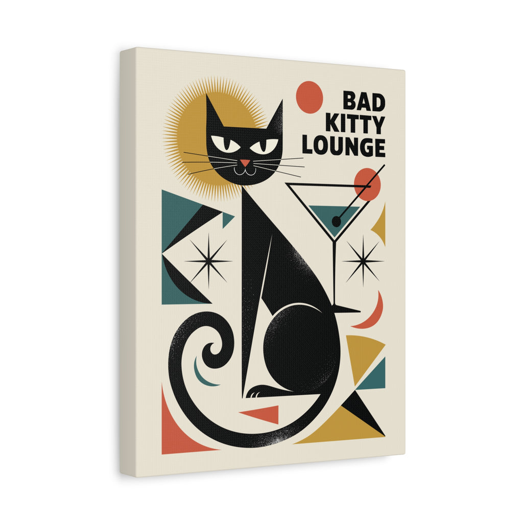 Art Deco Black Cat Martini Canvas | Bad Kitty