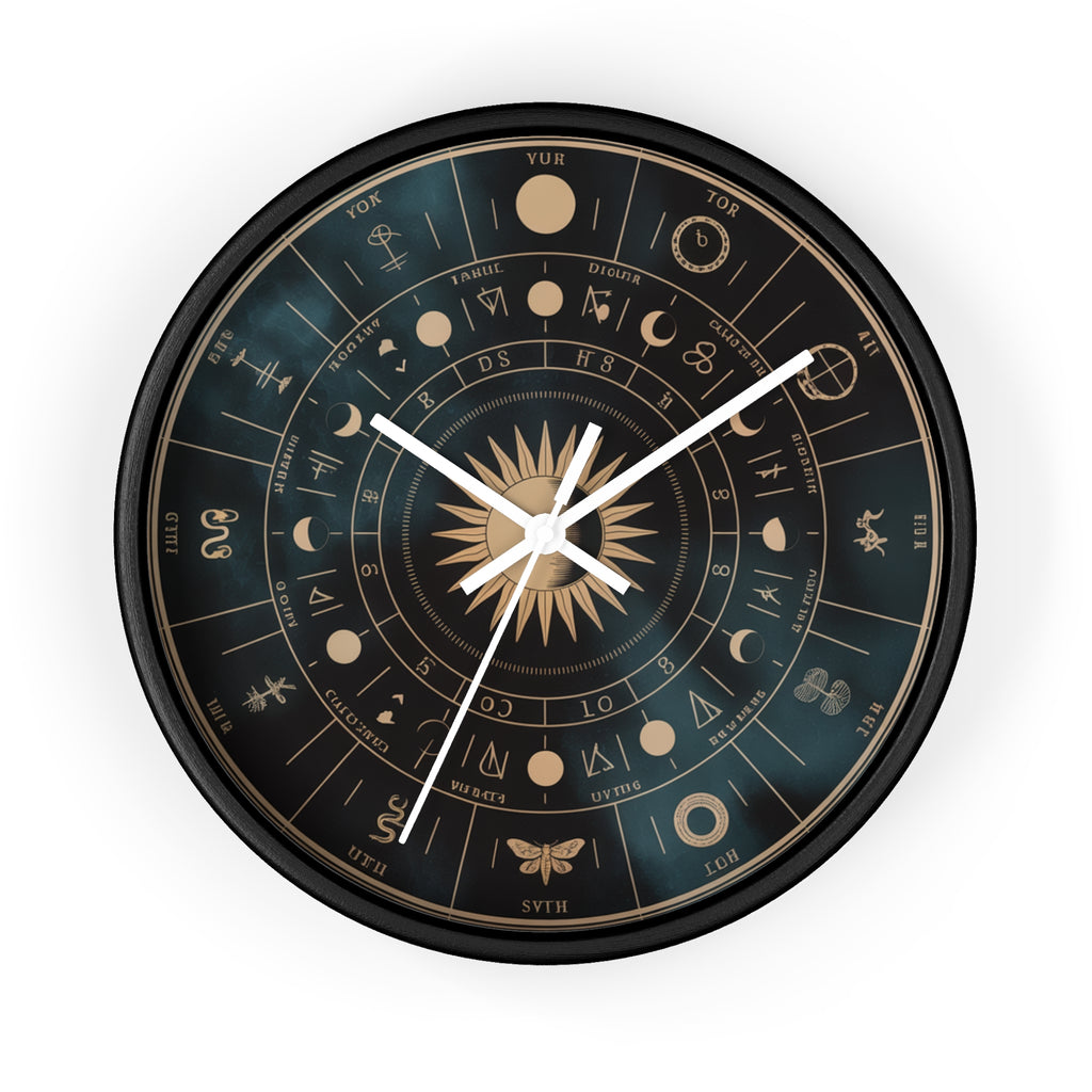 Eclipse Sun Occult Chart Wall Clock | Alchemical Glyphs, Antique Gold