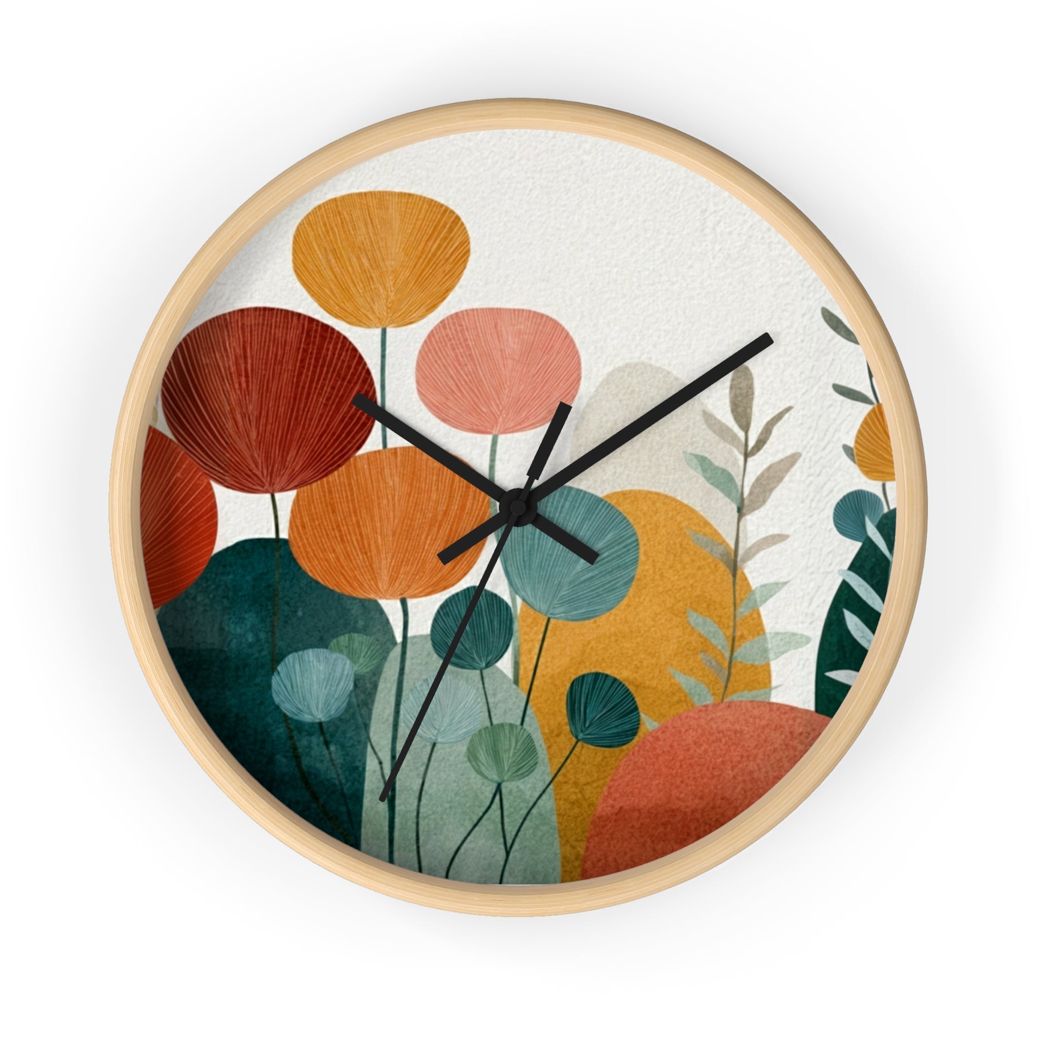 Mid Century Modern Clock |Botanical Modern Watercolor Florals