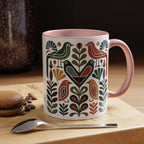 Scandinavian Folk Bird Accent Mug | Colorful Botanical Coffee Cup