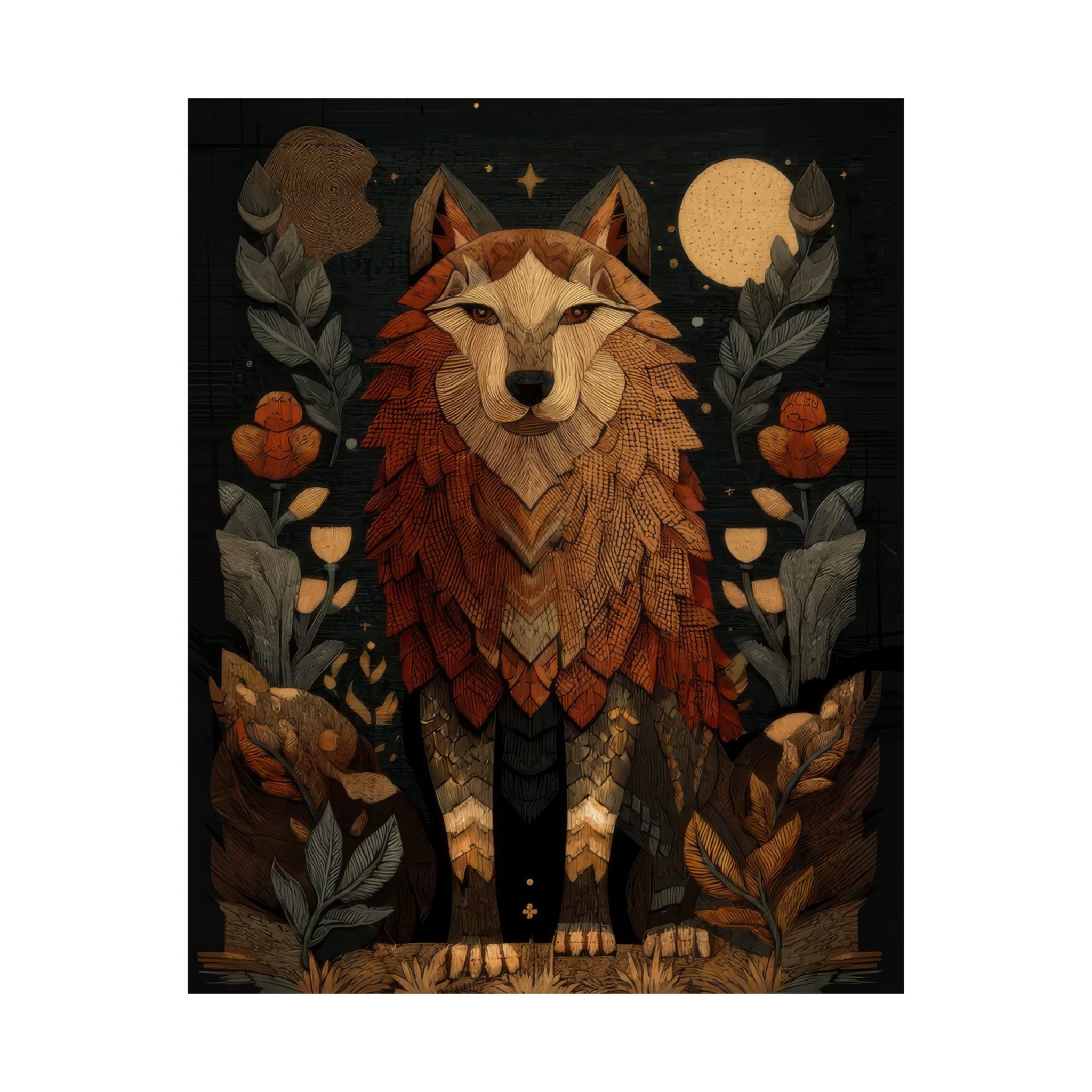 Ancestral Wolf Tapestry Print | Folk Woodland Wall Art