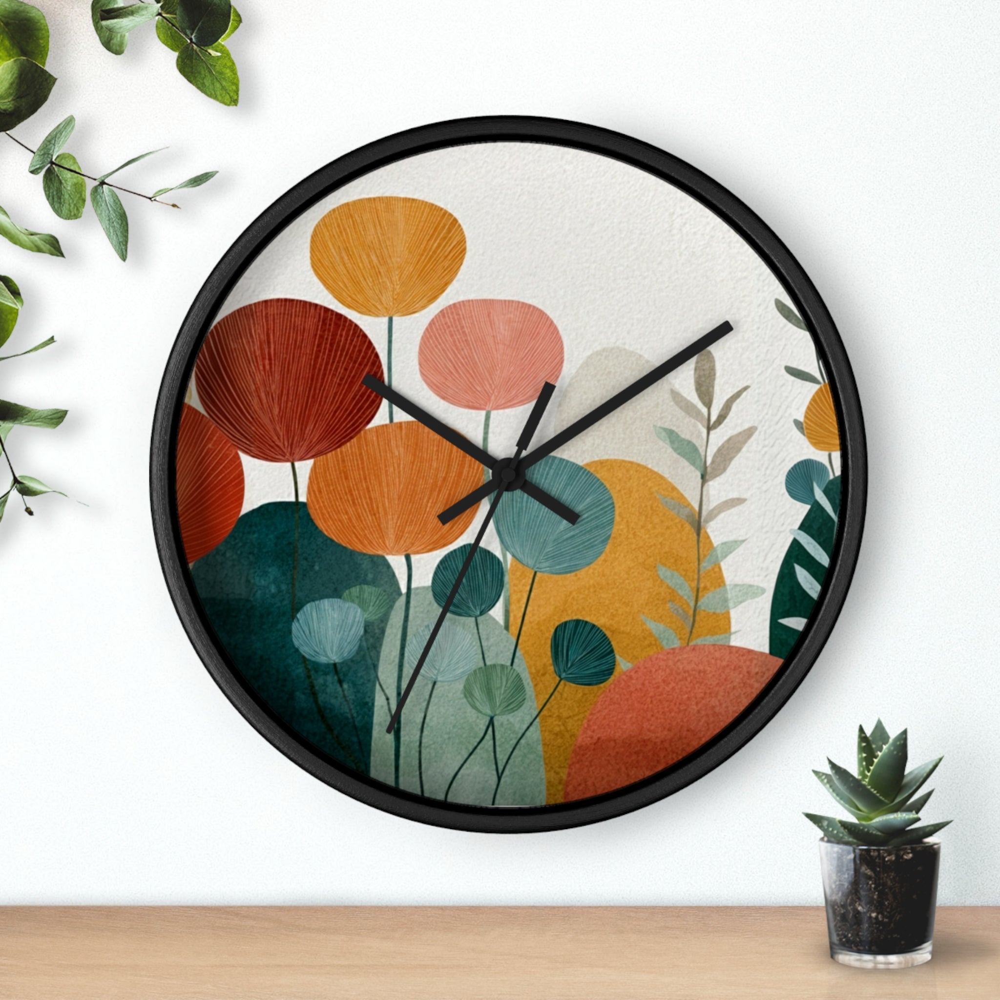 Mid Century Modern Clock |Botanical Modern Watercolor Florals