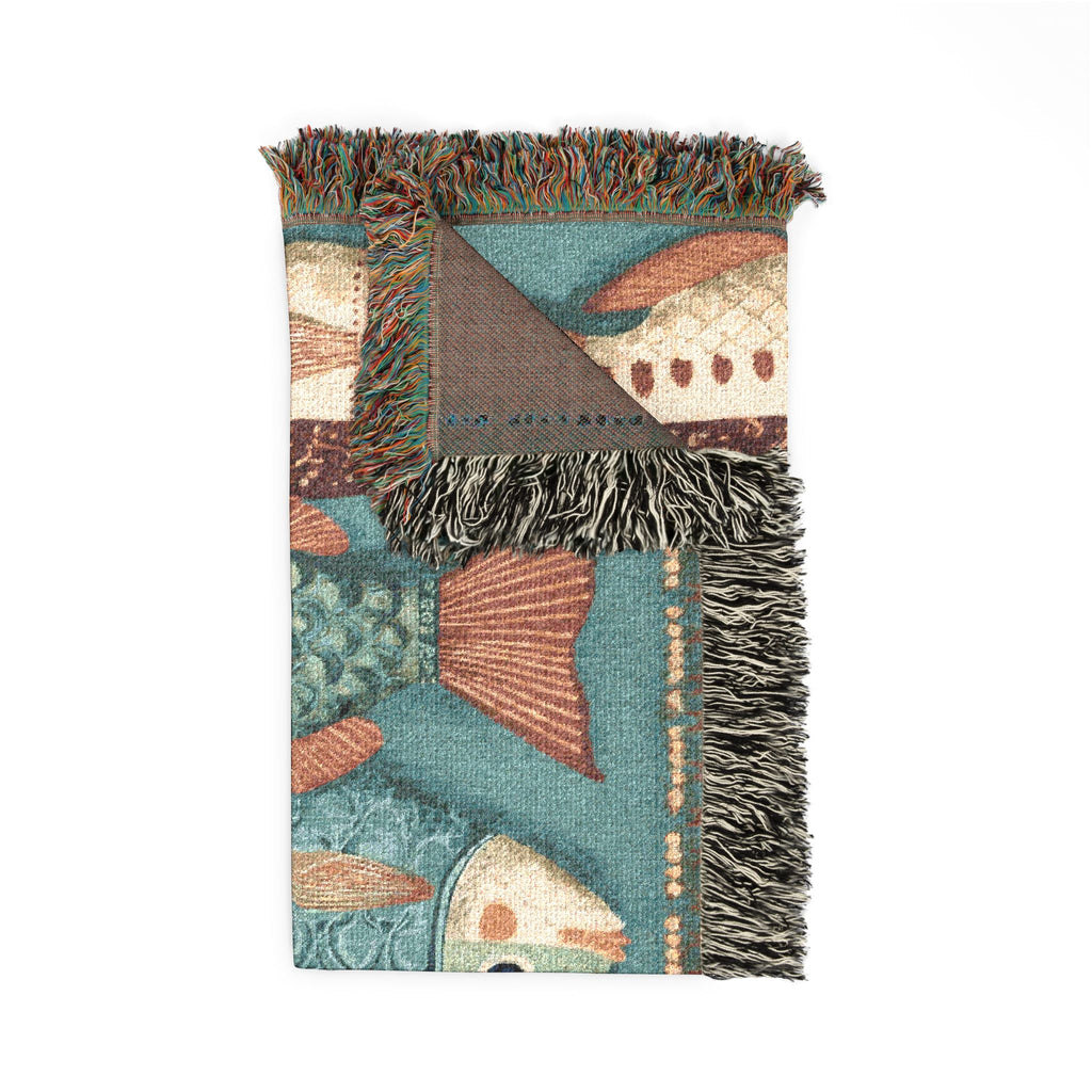 Stacked Folk Fish Woven Blanket | Vintage Rustic Lodge Throw