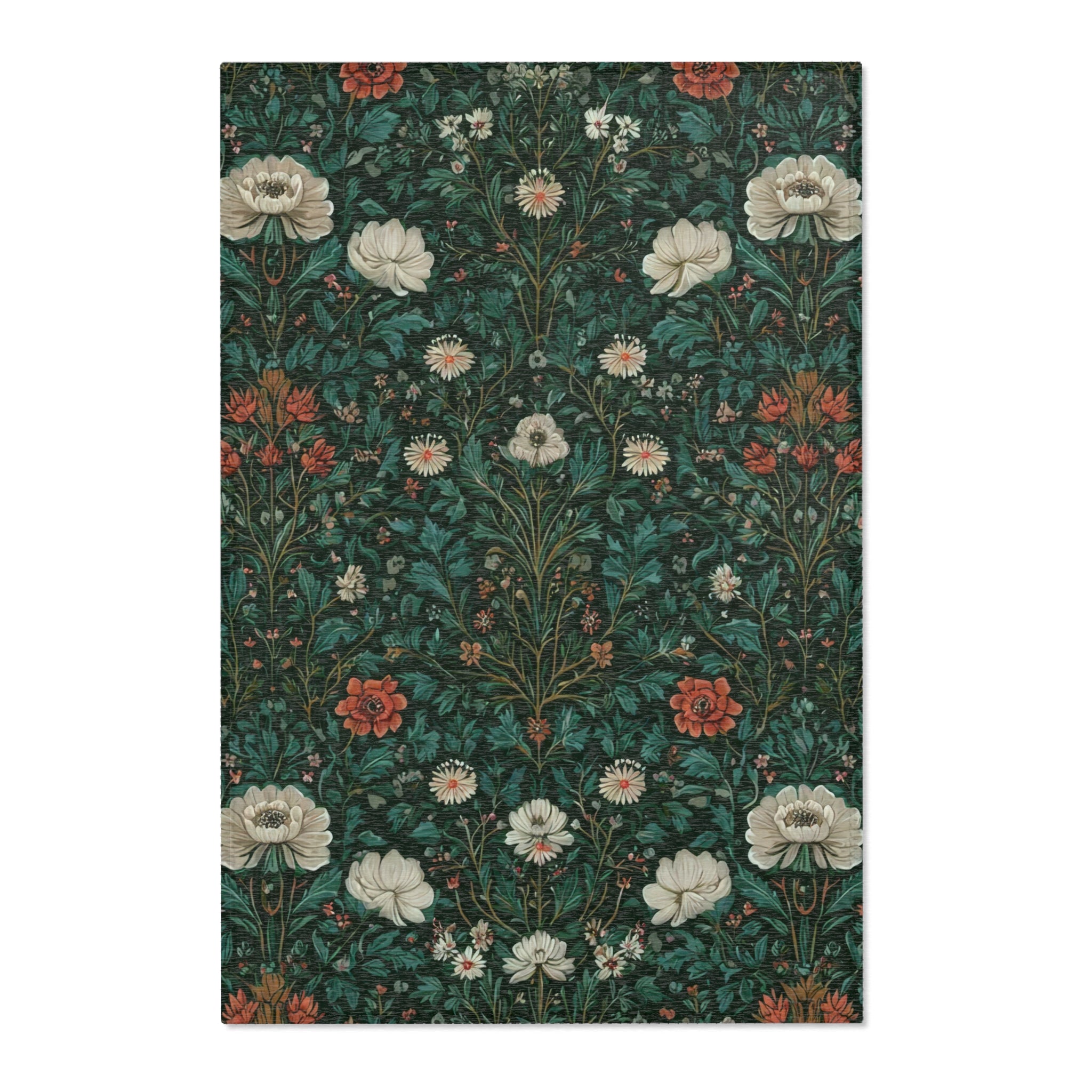 William Morris Botanical Area Rug | Vintage Floral Forest Green