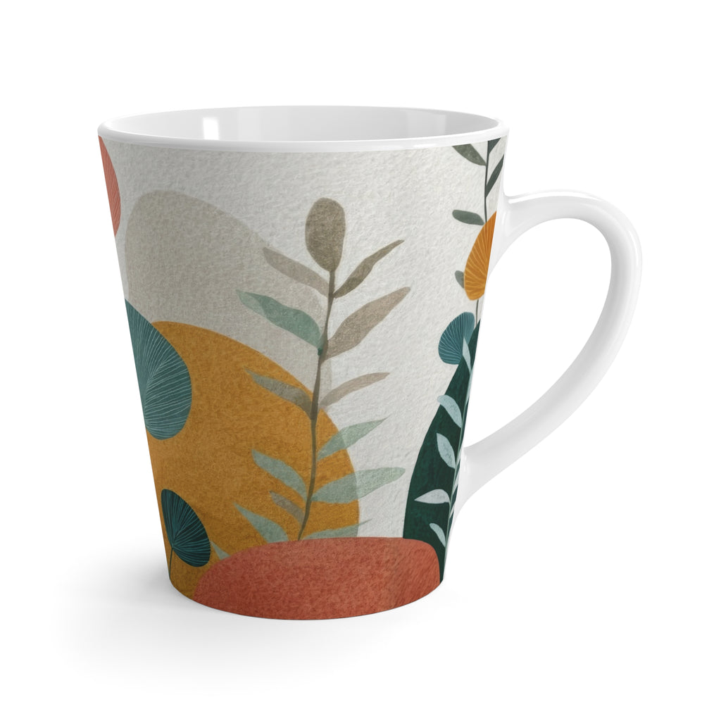 Mid-Century Modern Latte Mug, Retro Botanical Coffee Mug, Watercolor Floral Ceramic Mug"