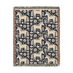 Scandinavian Dala Horse Woven Throw Blanket  | Nordic Folk Art Throw