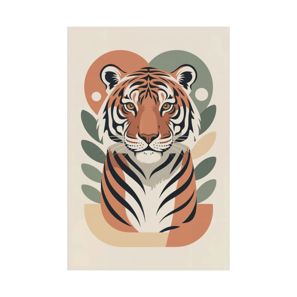 Mid-Century Tiger Poster | Retro Clay Orange, Sage Green Wall Art