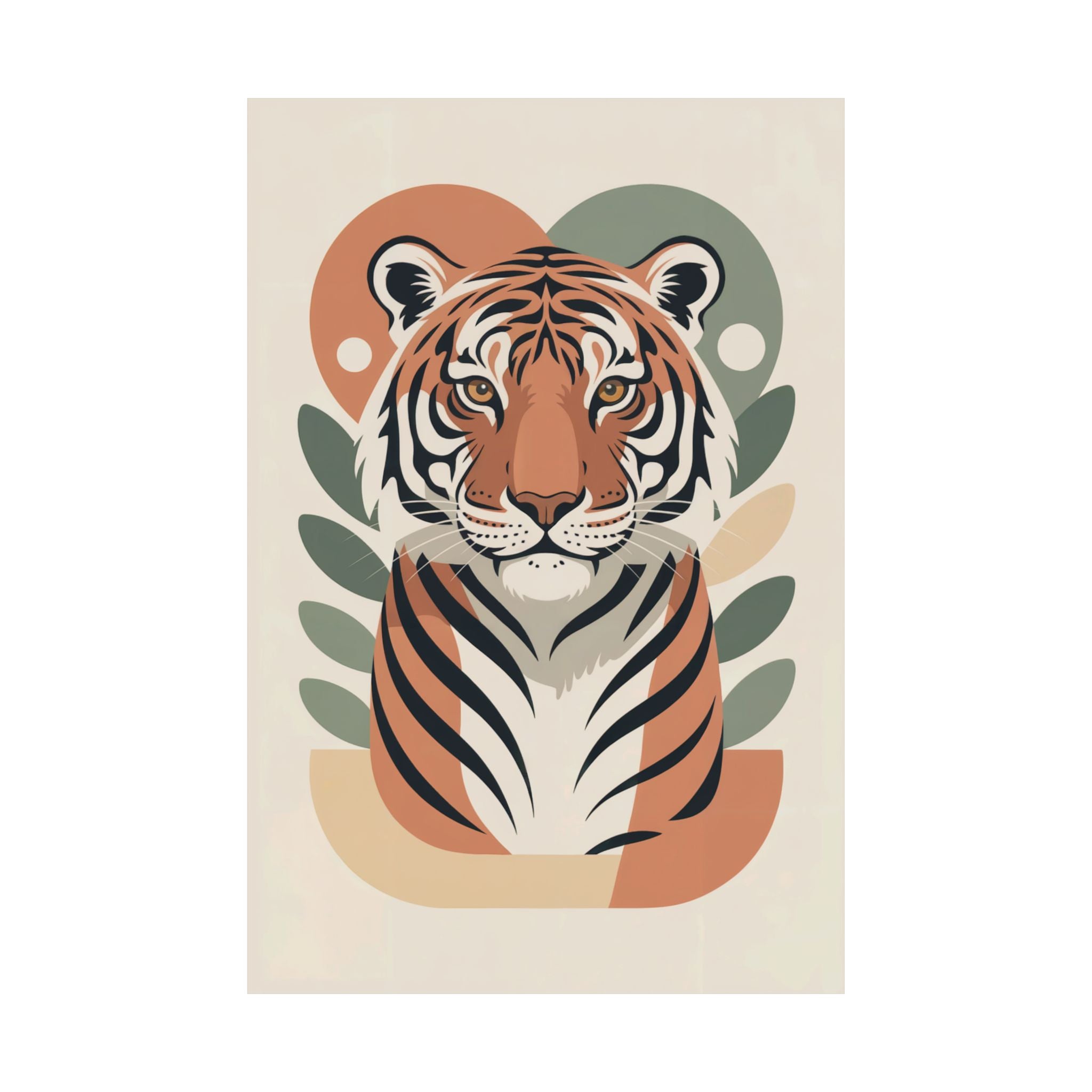 Mid-Century Tiger Poster | Retro Clay Orange, Sage Green Wall Art