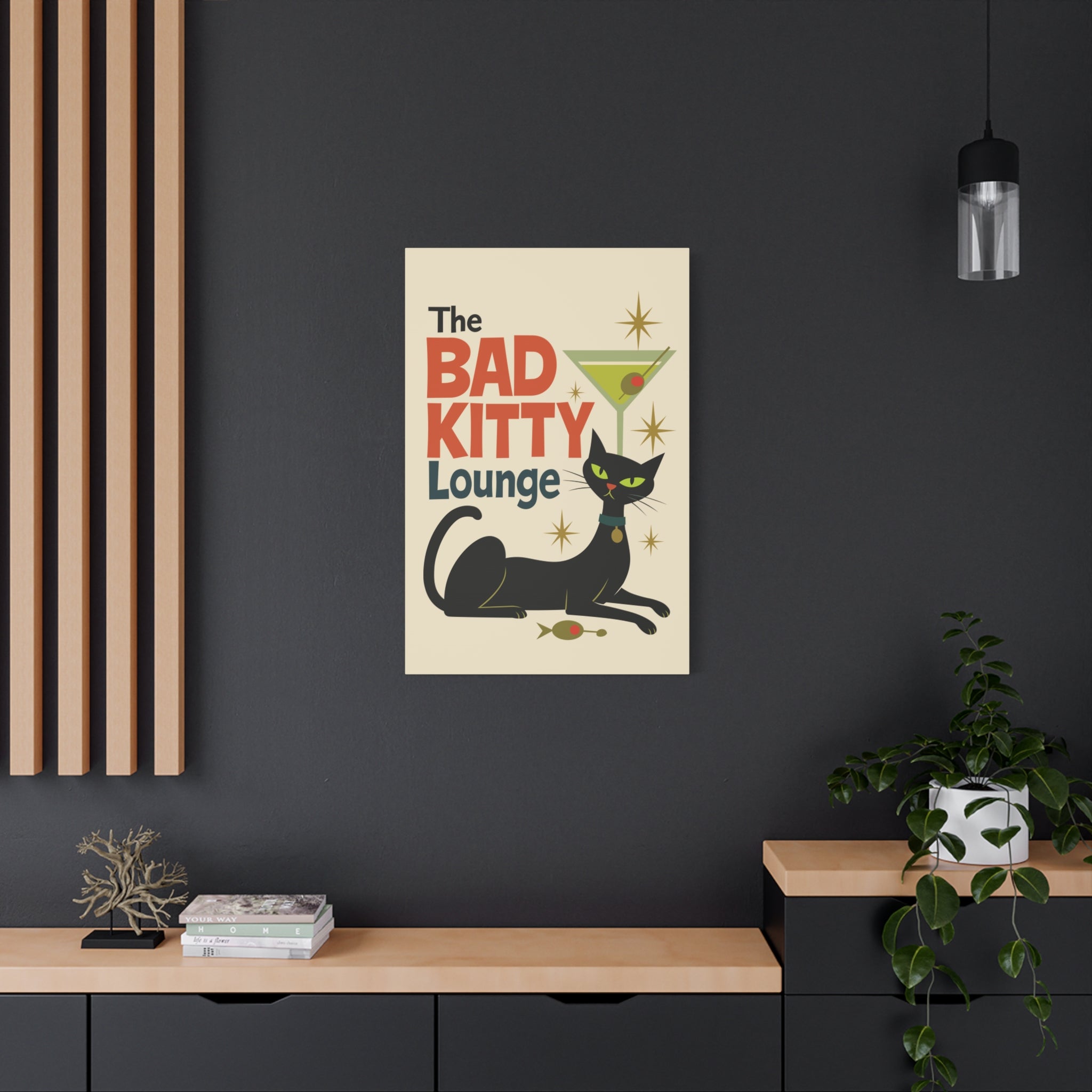 Mid Century Modern Cat Art - Cat Fine Art Canvas-Bad Kitty Lounge Decor - Cat Art Wall - Art for Cat Lovers - Retro Cat Decor