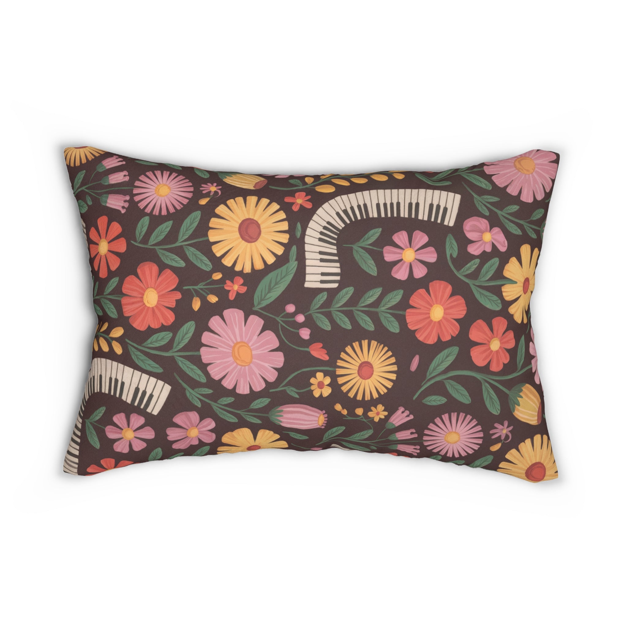 Eras Piano Flowers lumbar pillow | floral piano keys design