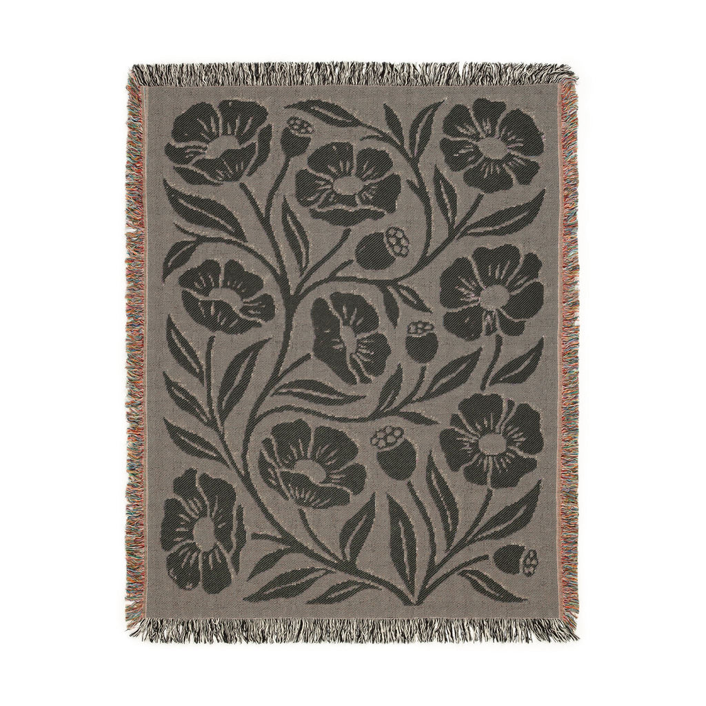 Botanical Floral Pattern Woven Blanket | Green Sage Cream Flower Throw