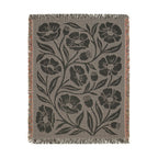 Botanical Floral Pattern Woven Blanket | Green Sage Cream Flower Throw