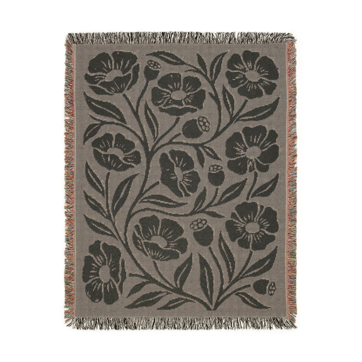 Botanical Floral Pattern Woven Blanket | Green Sage Cream Flower Throw
