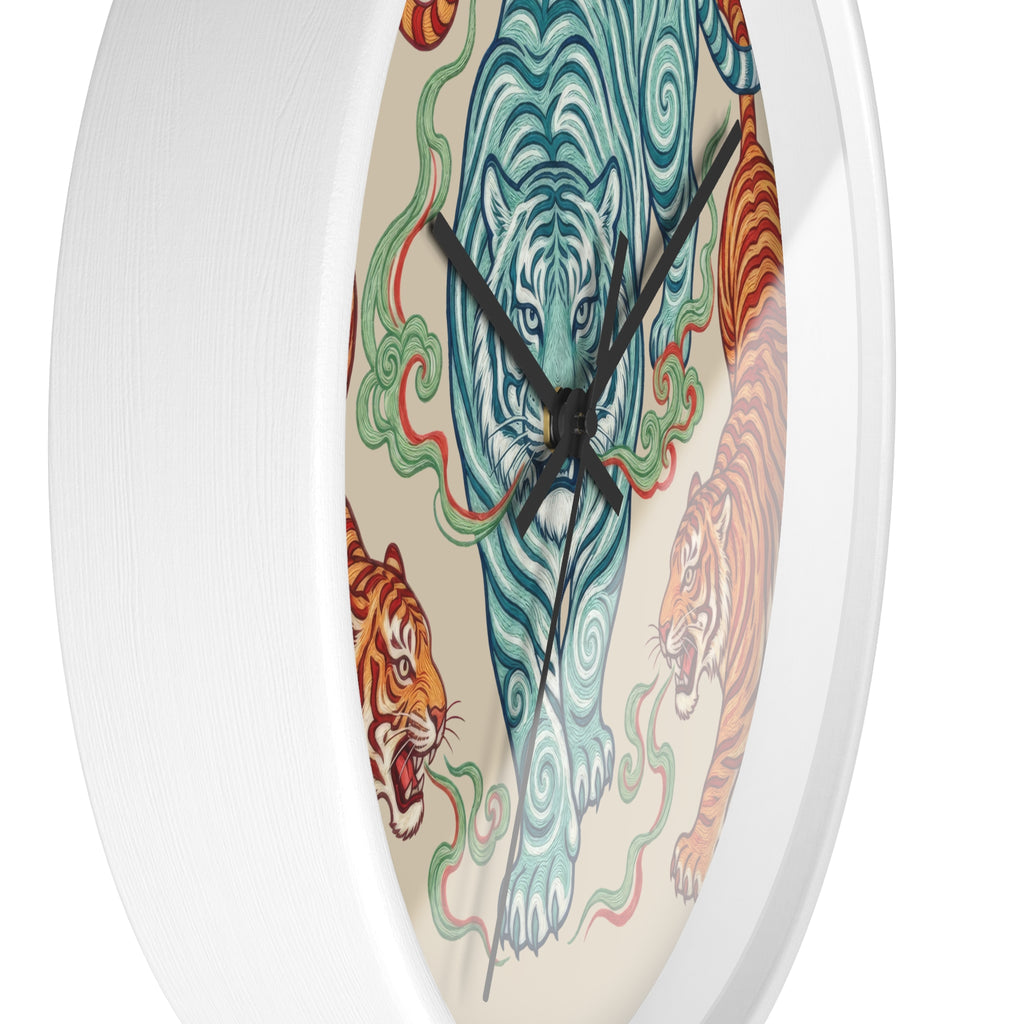 Chinoiserie Three Tigers Wall Clock | Mid Century Modern