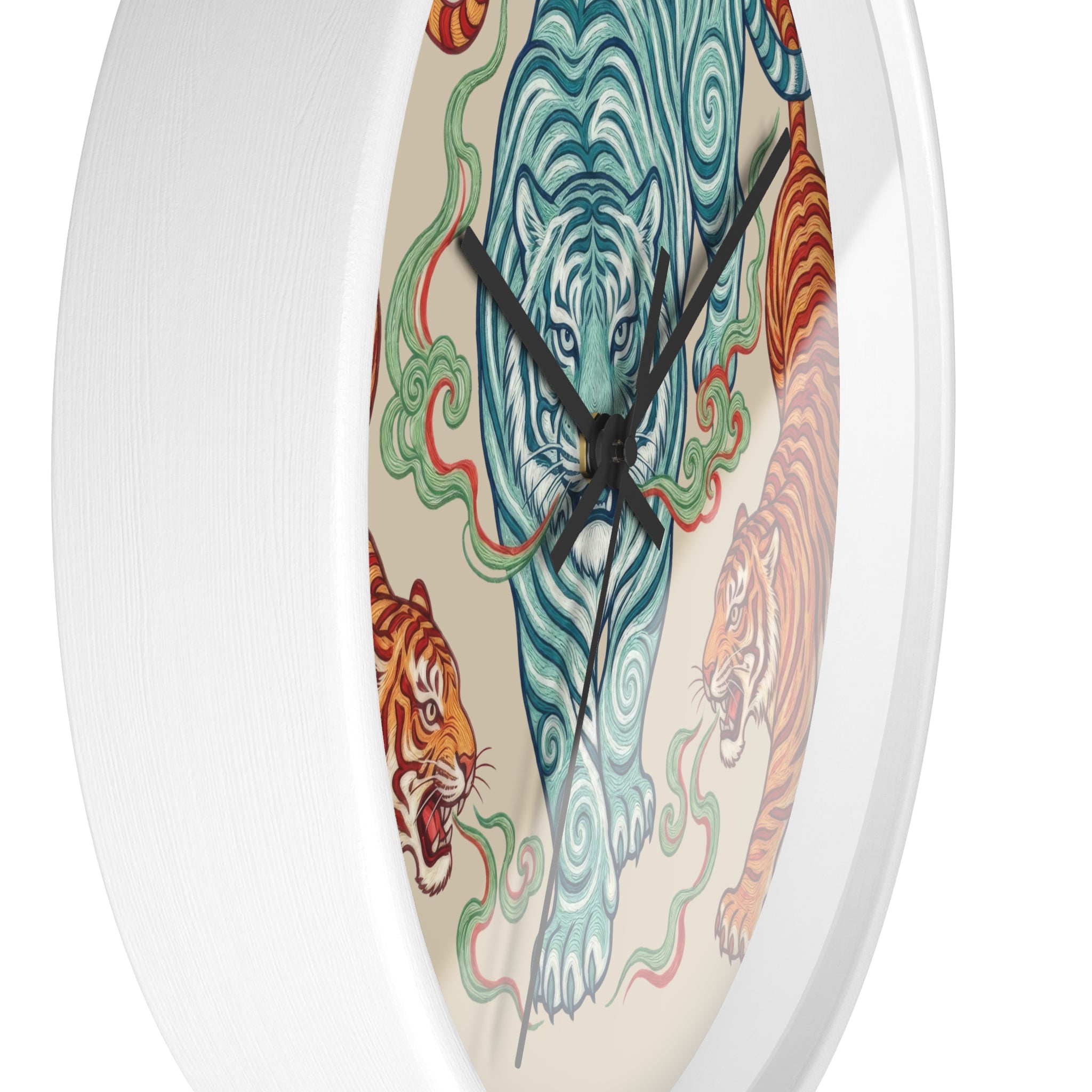 Chinoiserie Three Tigers Wall Clock | Mid Century Modern