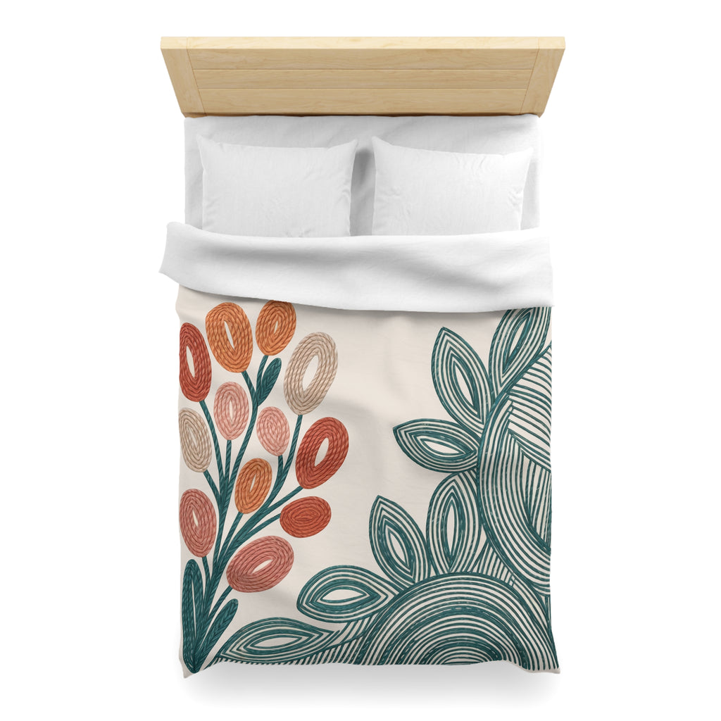 Modern Folk Botanical Duvet Cover | Boho | Mid-Century Floral, Terracotta Teal
