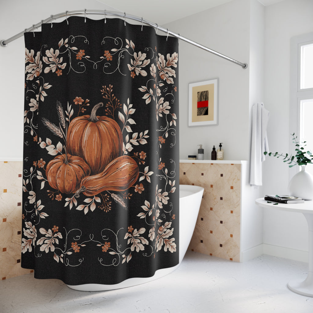 Pumpkin Bouquet Shower Curtain | Black Floral Fall Decor