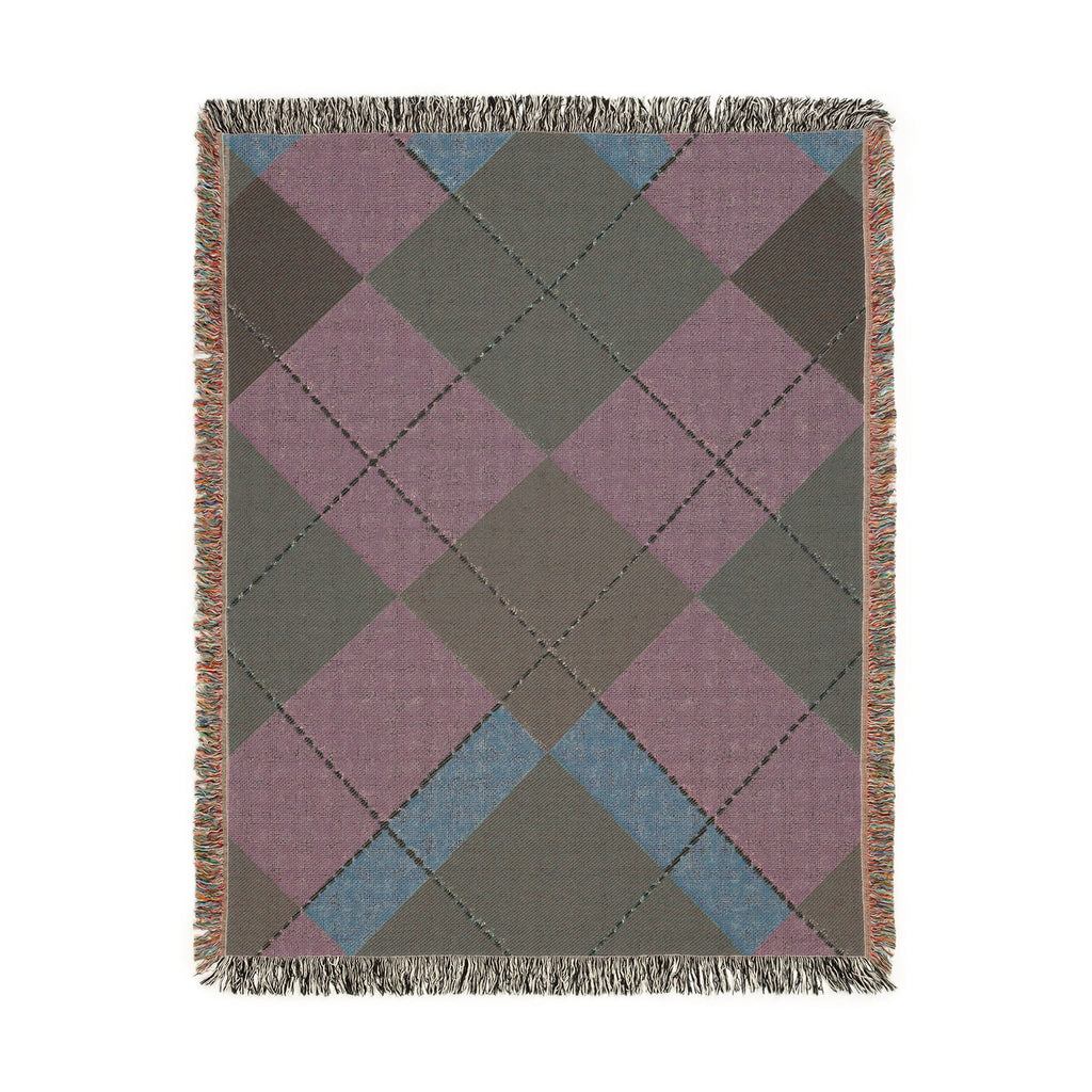 Teal Burgundy Argyle Woven Blanket | Geometric Plaid Throw