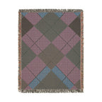 Teal Burgundy Argyle Woven Blanket | Geometric Plaid Throw