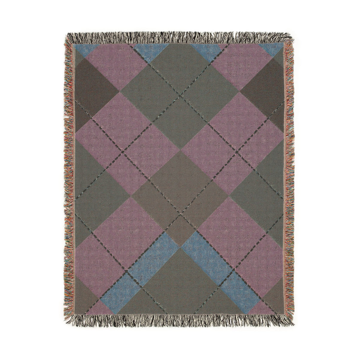 Teal Burgundy Argyle Woven Blanket | Geometric Plaid Throw