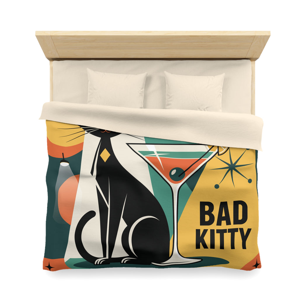 Atomic Black Cat Duvet Cover | Mid Century Modern Geometric 'Bad Kitty Lounge'