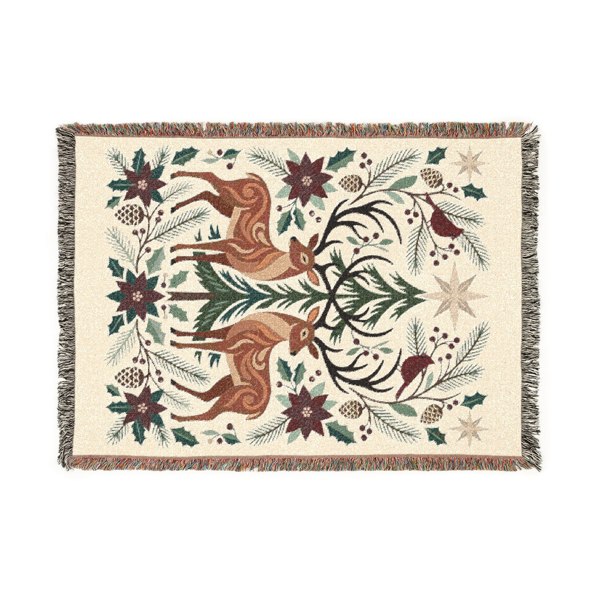 Folk Fox & Floral Woven Blanket | Tapestry Throw