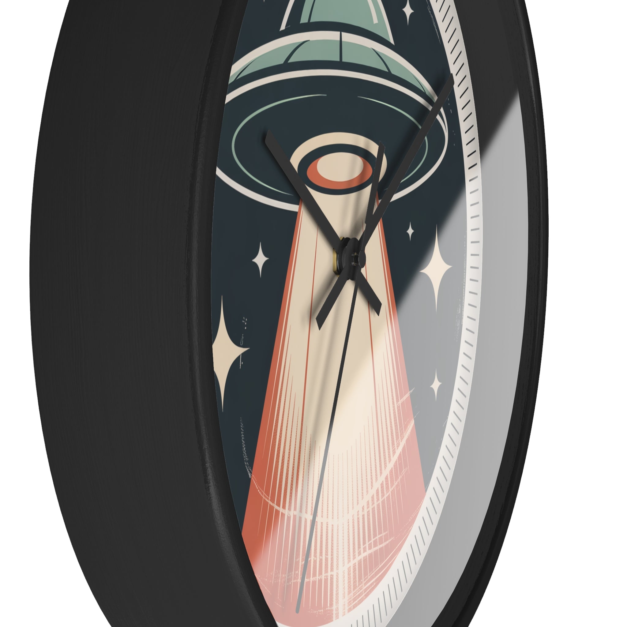 Mid Century Modern Clock, Vintage UFO Beam Wall Clock, Retro Sci Fi Space Decor, 1950s Roadside Poster Style, Atomic Space Age Clock