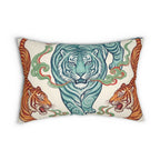 Teal & Amber Chinoiserie Tiger Lumbar Pillow | 20×14