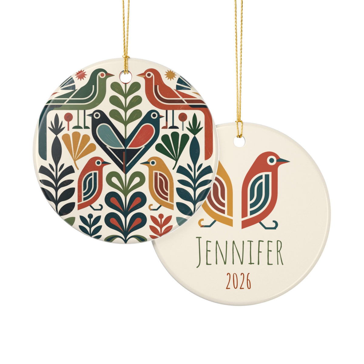 Scandinavian Folk Bird Ornament | Personalized Name & Year