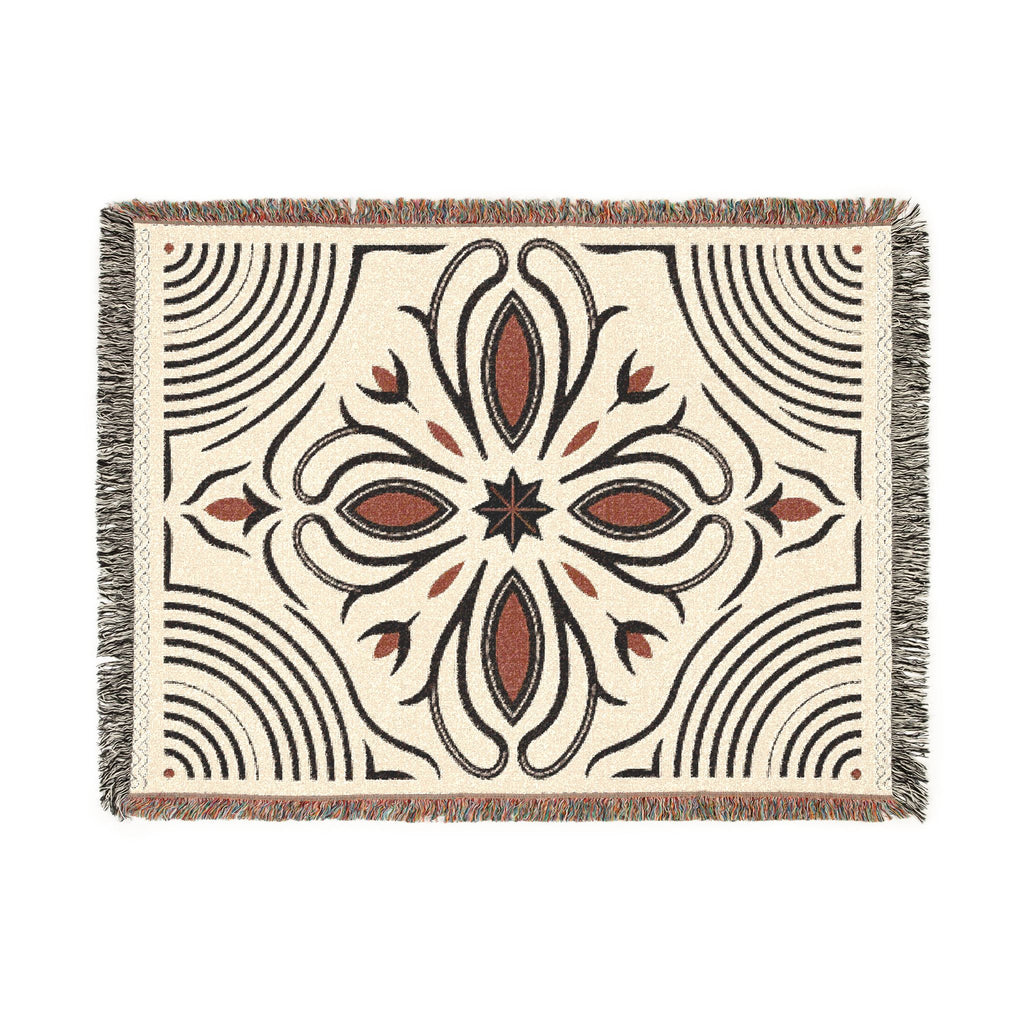 Boho Floral Medallion Woven Blanket | Southwestern Tile Pattern, Fringe Throw