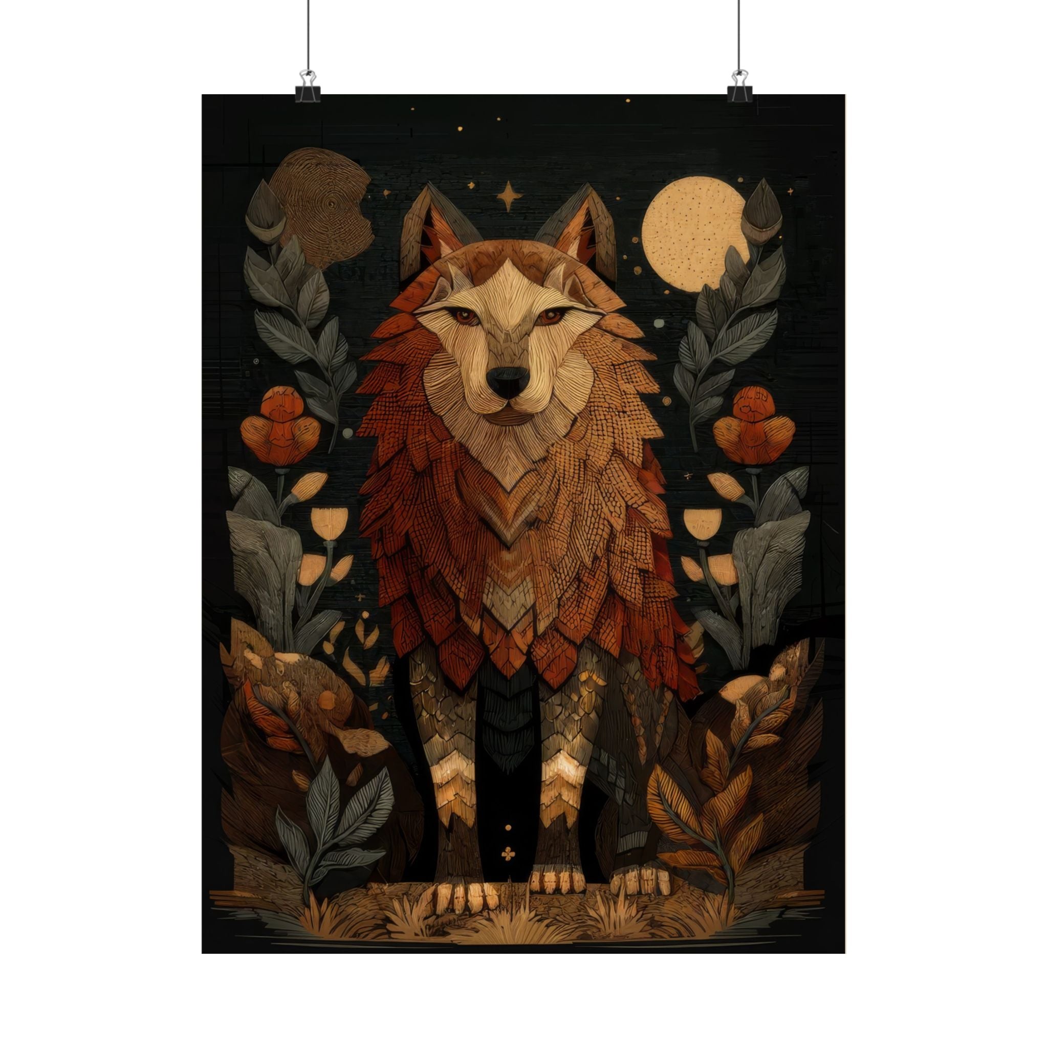 Ancestral Wolf Tapestry Print | Folk Woodland Wall Art
