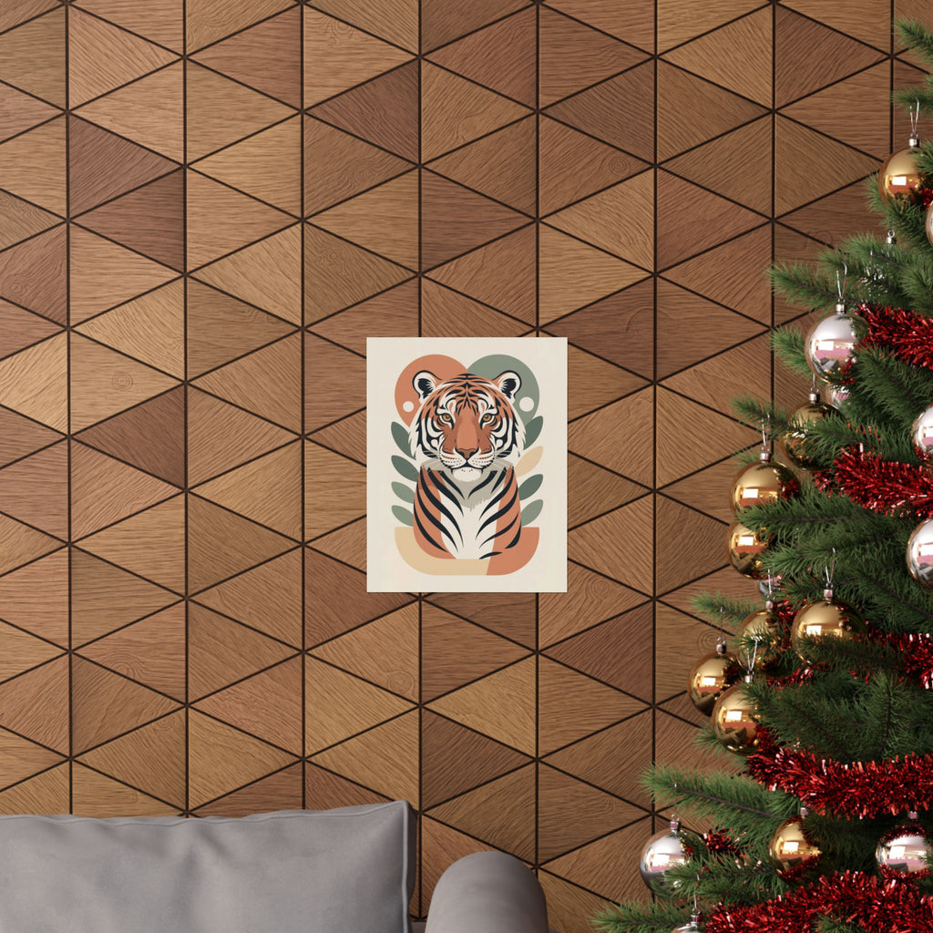 Mid-Century Tiger Poster | Retro Clay Orange, Sage Green Wall Art