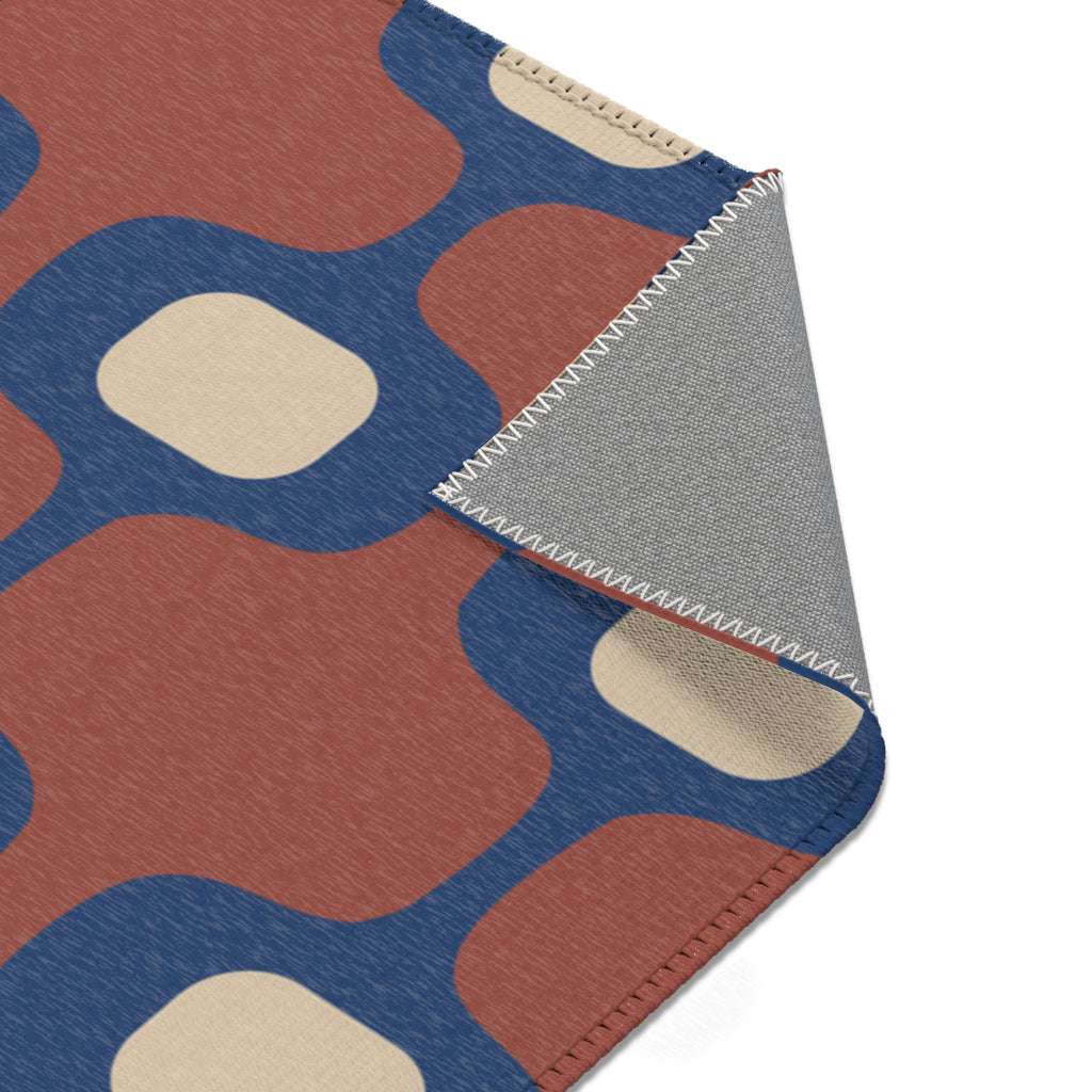 Mid-Century Geometric Area Rug | Retro Hourglass Pattern in Blue Terracotta Cream