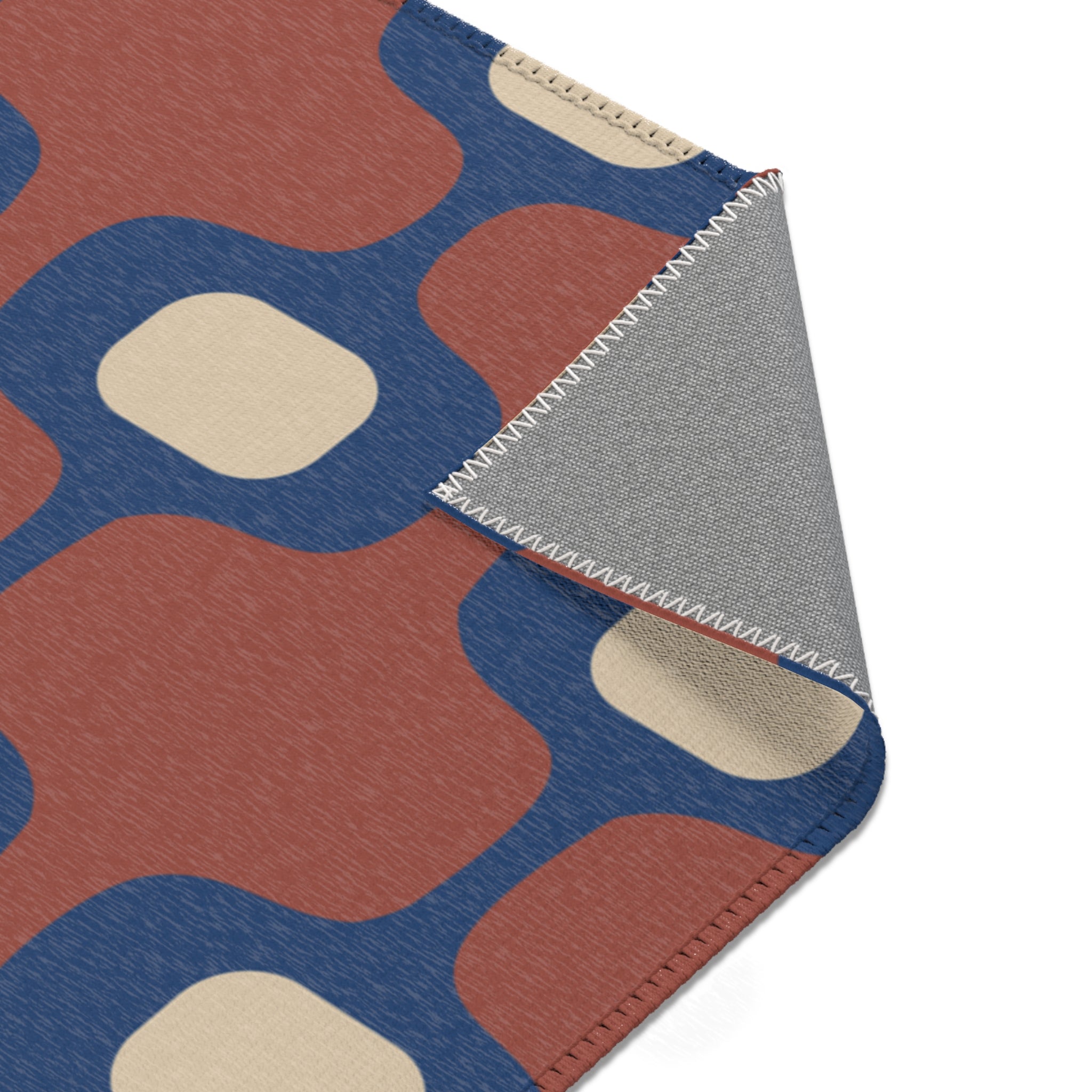 Mid-Century Geometric Area Rug | Retro Hourglass Pattern in Blue Terracotta Cream