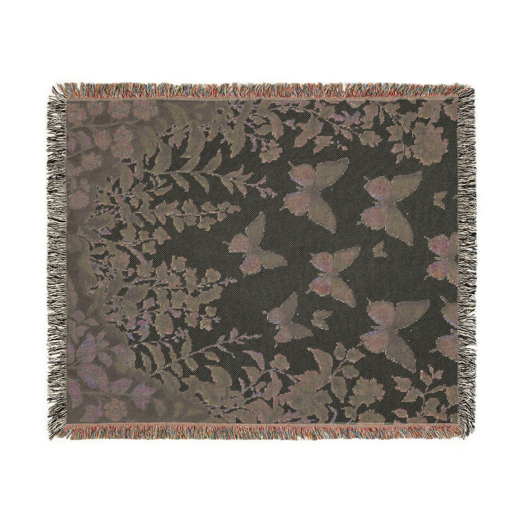 Blue Butterfly Botanical Woven Blanket | Cottagecore Throw