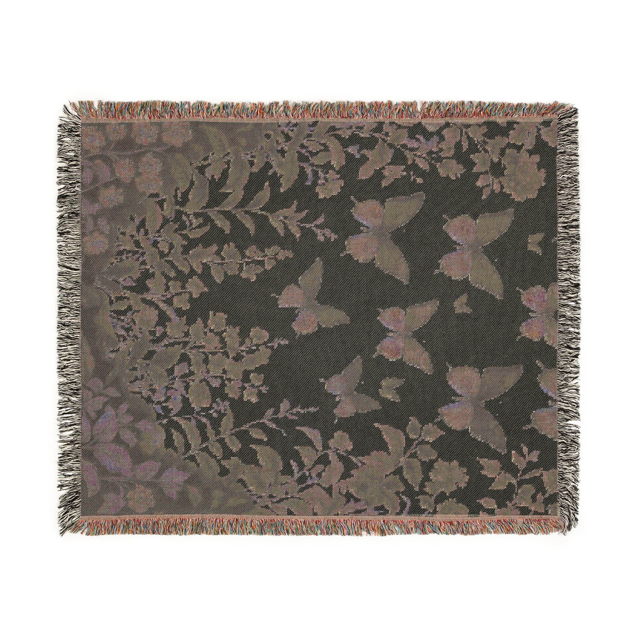 Butterfly Blanket | Woven Throw | Blue Botanical Cottagecore Decor