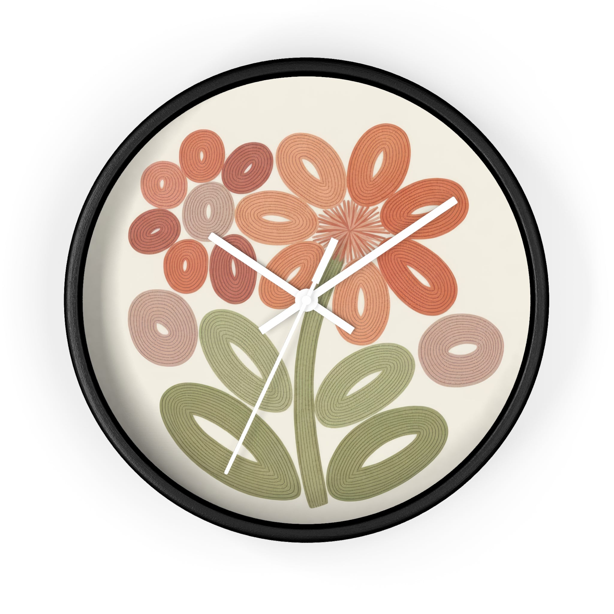 Mid Century Modern Clock, Retro Botanical Flower, Abstract Floral Kitchen Clock, Scandinavian Boho Home Decor