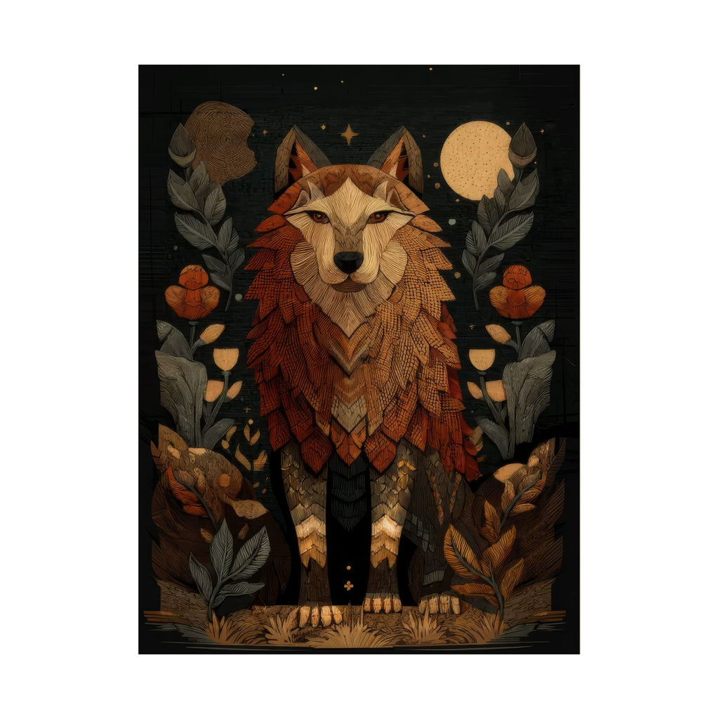 Ancestral Wolf Tapestry Print | Folk Woodland Wall Art