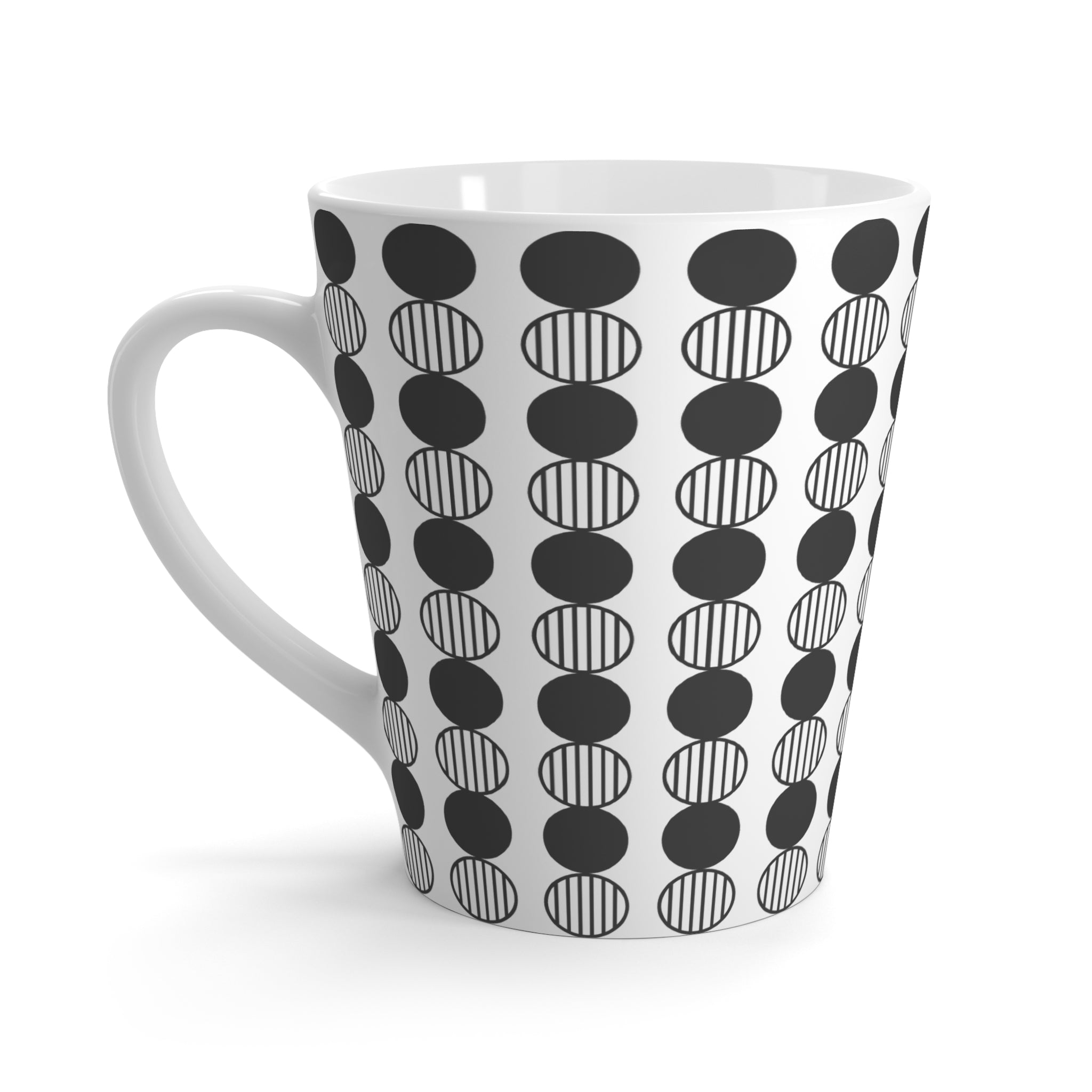 Mid-Century Modern Coffee Mug, Black and White Geometric Pattern, Minimalist MCM Drinkware