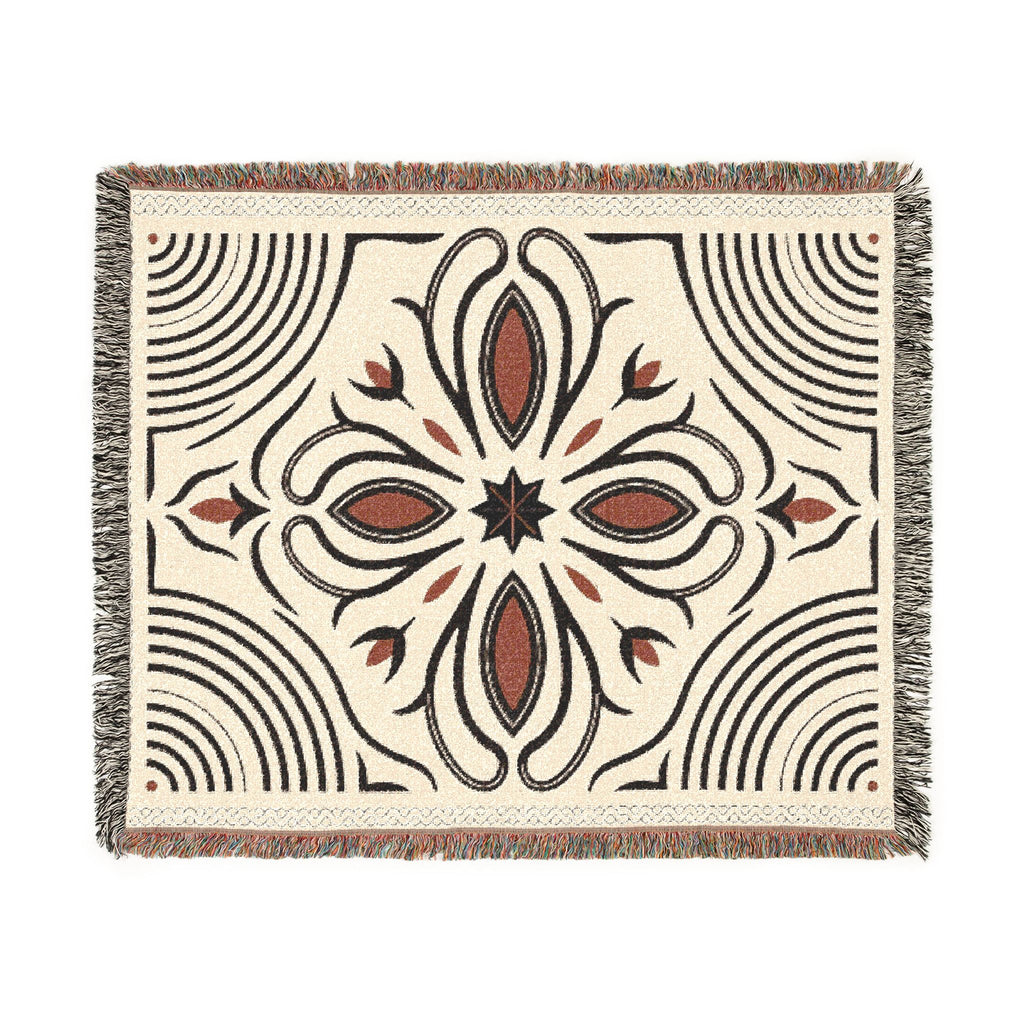 Boho Floral Medallion Woven Blanket | Southwestern Tile Pattern, Fringe Throw