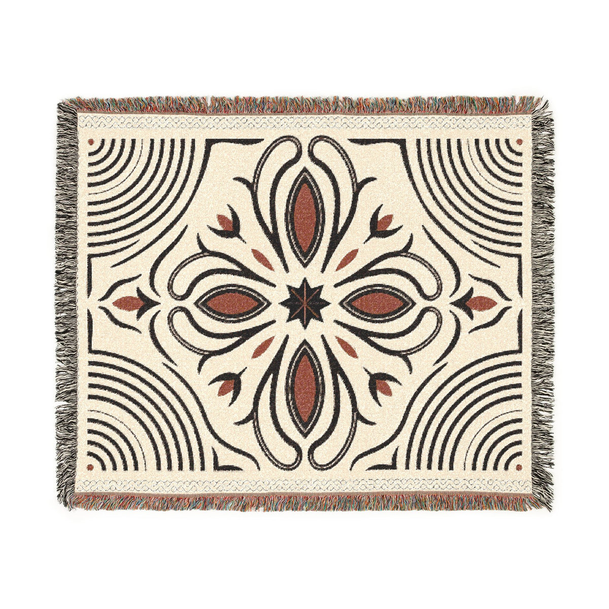 Boho Floral Medallion Woven Blanket | Southwestern Tile Pattern, Fringe Throw